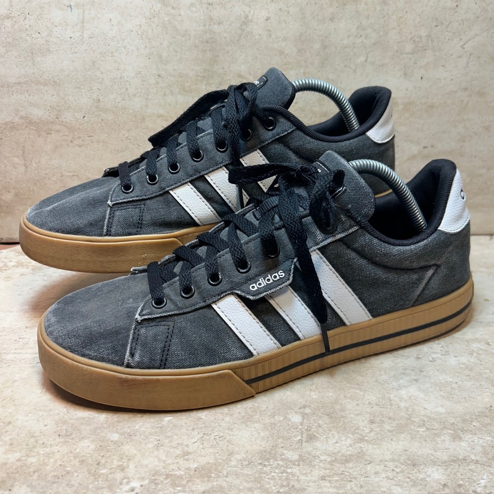 Adidas Daily 3.0 Mens Washed Black Canvas Gum Sole Sneakers HP6032 Size 10.5